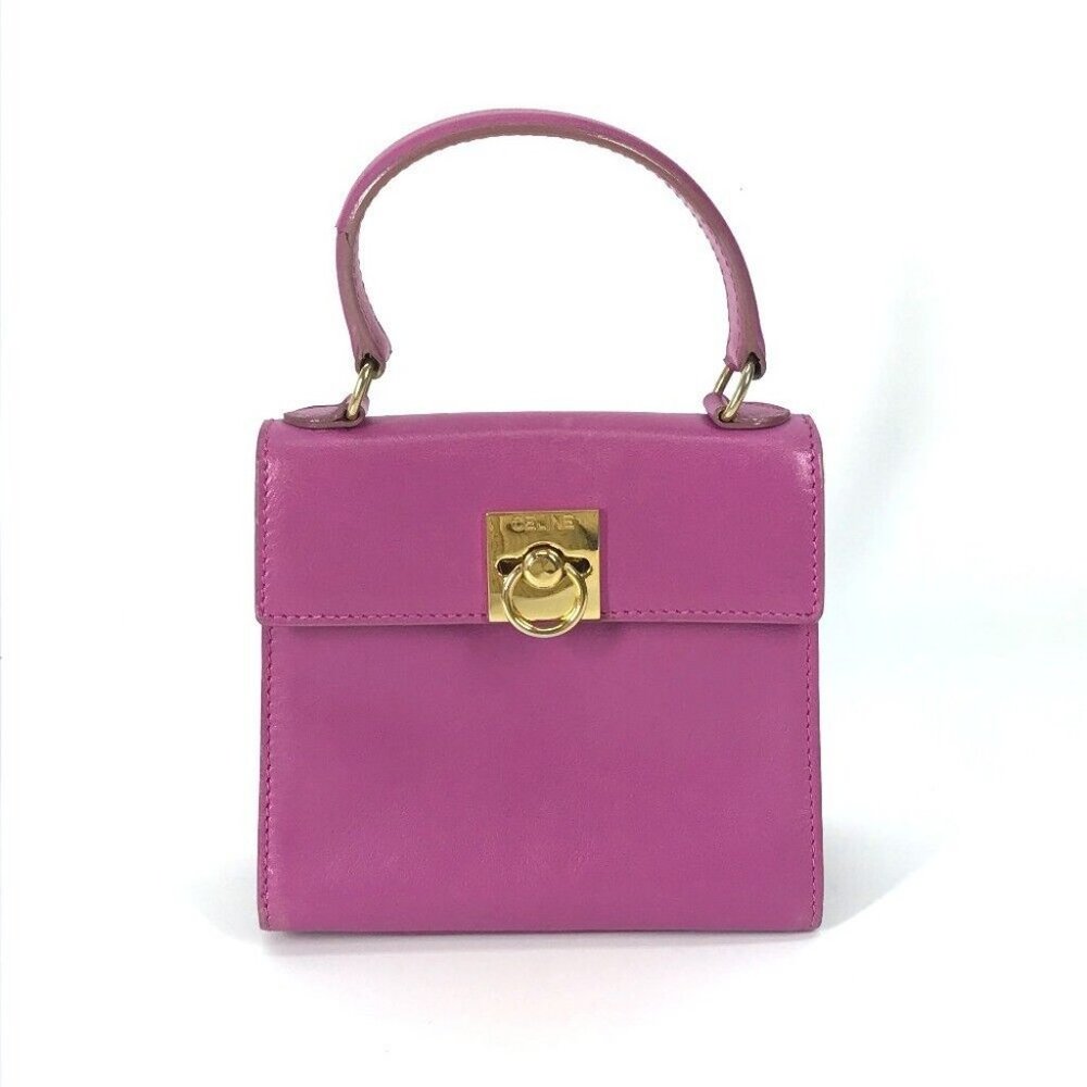 CELINE Bag mini vintage bag Hand Bag Leather Purple Based/Gold